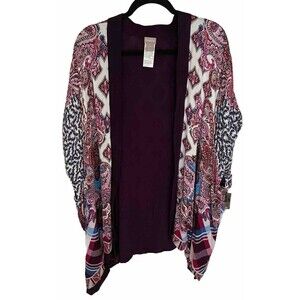 Chicos Purple Paisley Kimono L/XL Lined Boho Festival Modern Contemporary